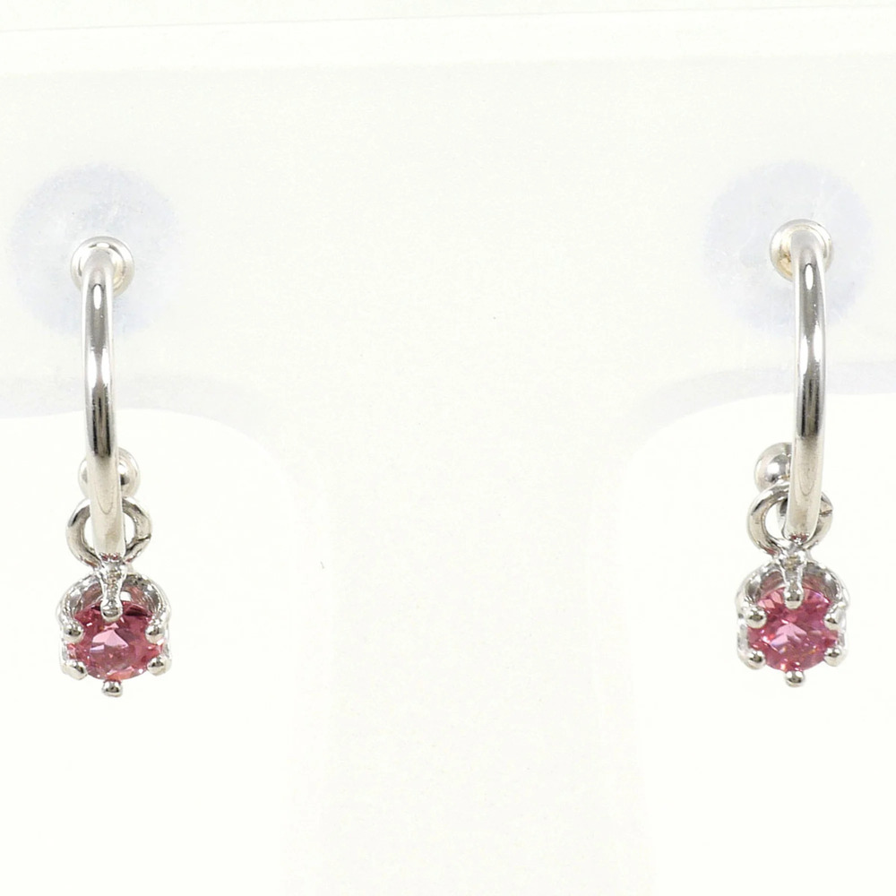 Platinum (PT) Earrings with Pink Tourmaline, Total Weight 1.1g, Jewelry